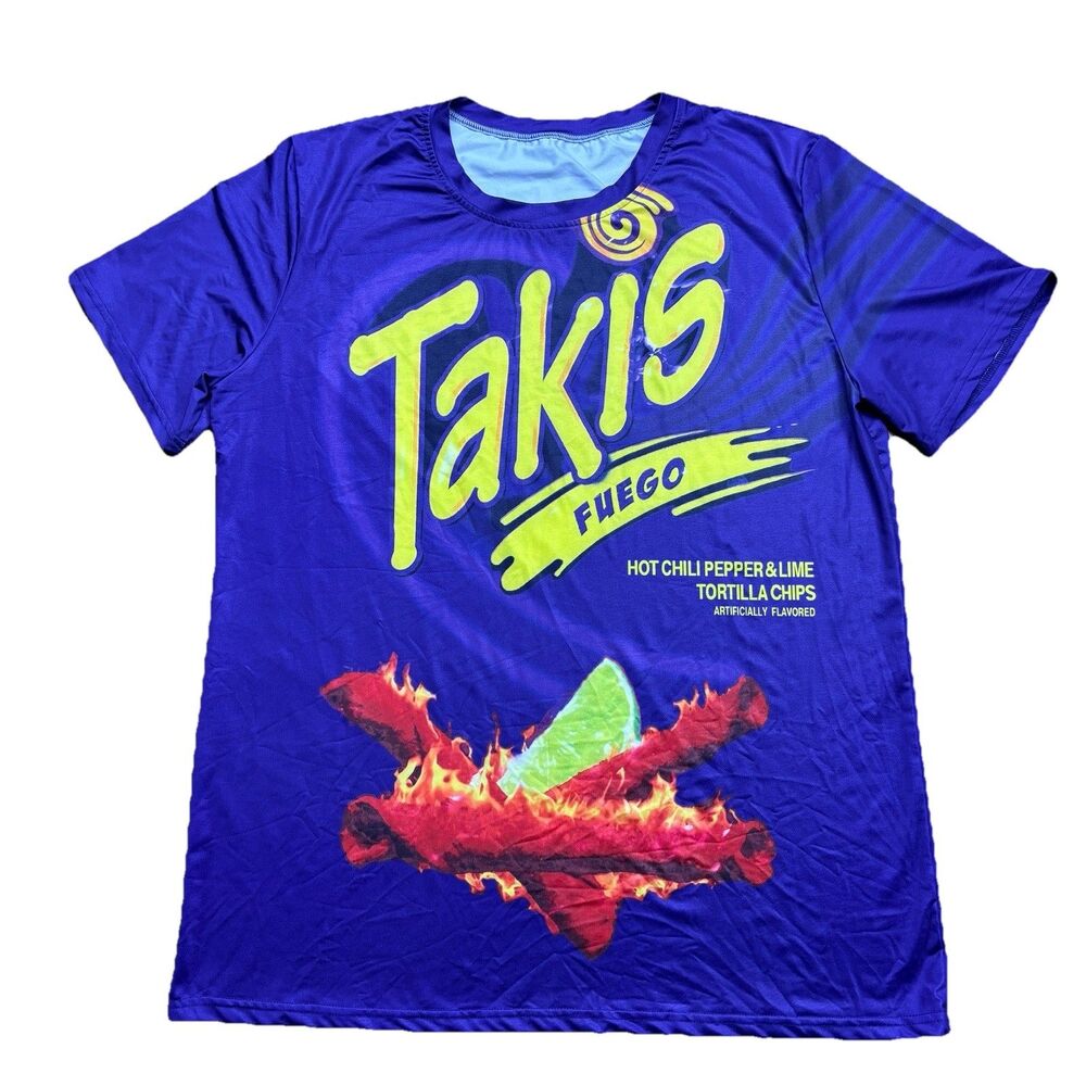 Takis Fuego Hot Chili Pepper Lime All Over Print Graphic T Shirt Mens Large